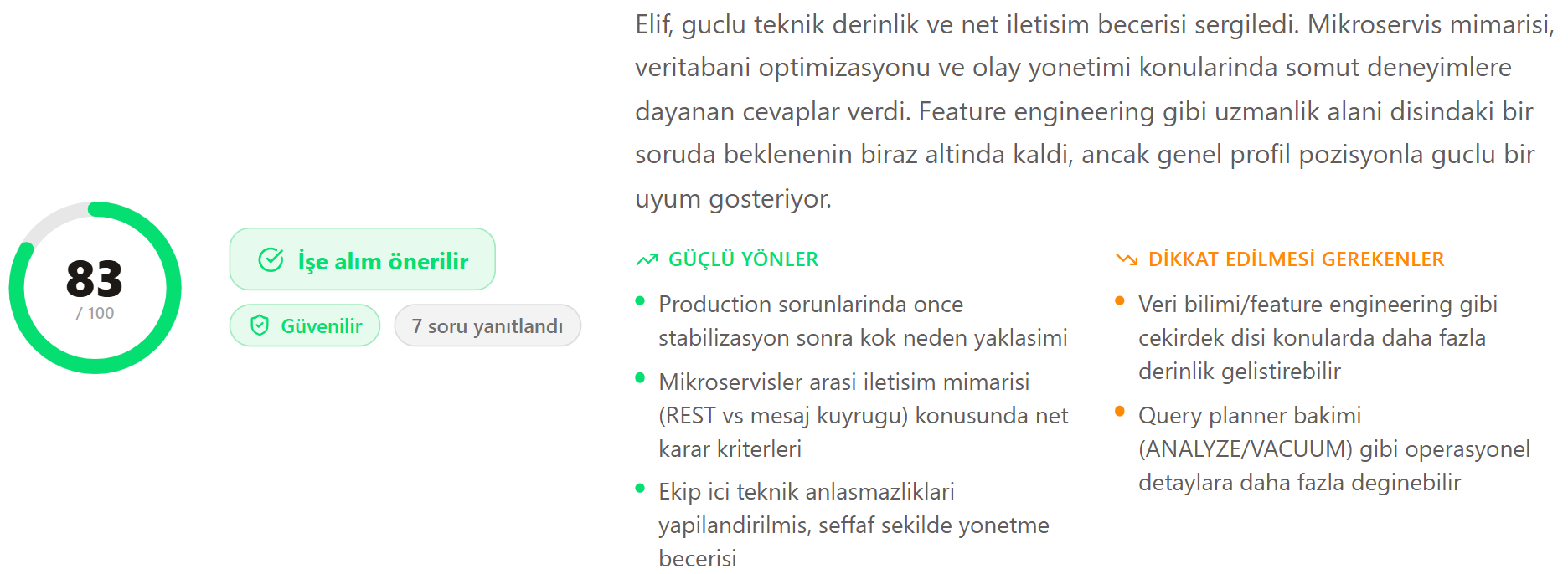 Aday özet skoru ve AI değerlendirme özeti ekran görüntüsü